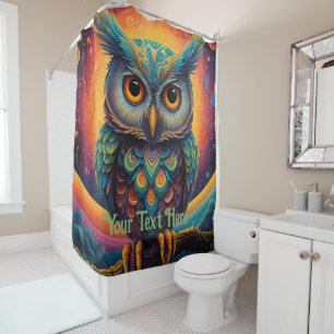 Cosmic Owl: Vibrant Wisdom Shower Curtain