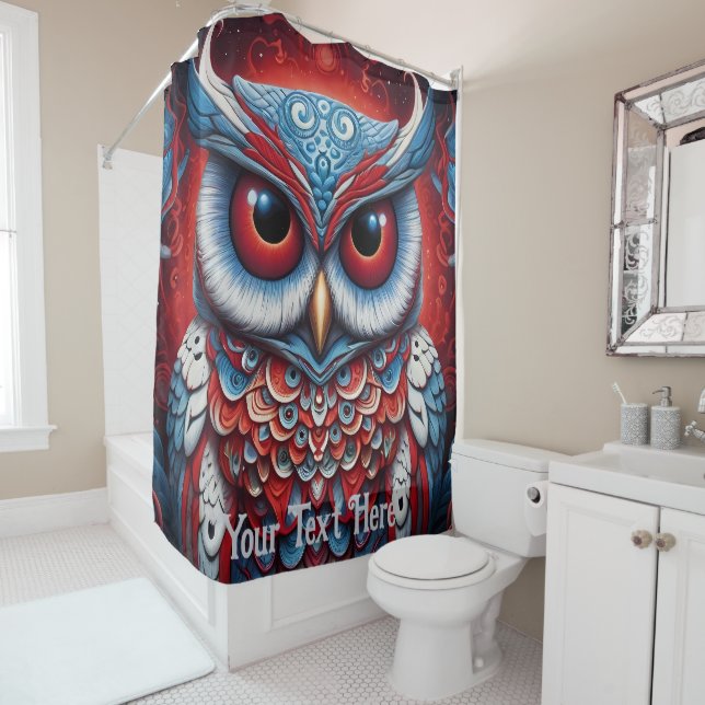 Cosmic Owl: Vibrant Wisdom Shower Curtain (In Situ)