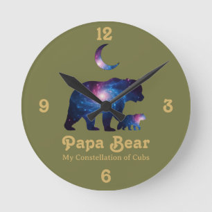 Cosmic Papa Bear & Cub Round Clock