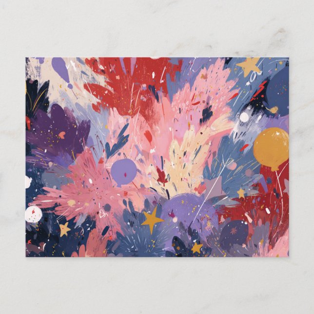 Cosmic Party Abstract Explosion Announcement Postcard (Front)