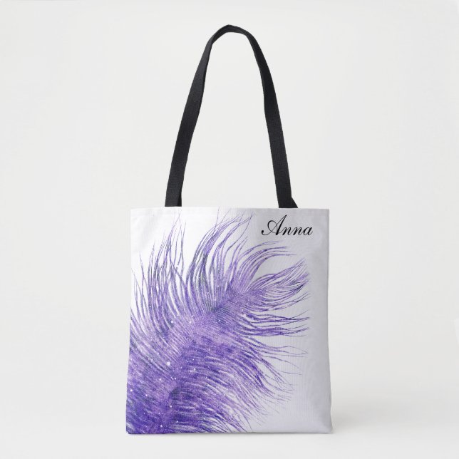 *~* Cosmic Pastel Lavender Celestial Feathers Tote Bag (Front)