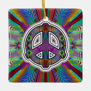 Cosmic Peace Sign Ceramic Ornament