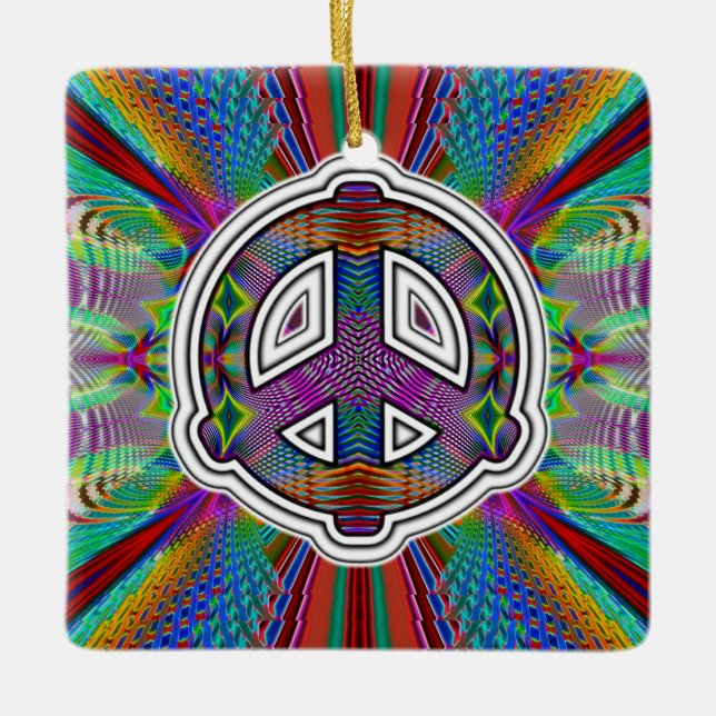 Cosmic Peace Sign Ceramic Ornament (Front)