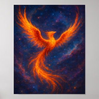 Cosmic Phoenix Rising Fire Bird in Nebula Fantasy  Poster