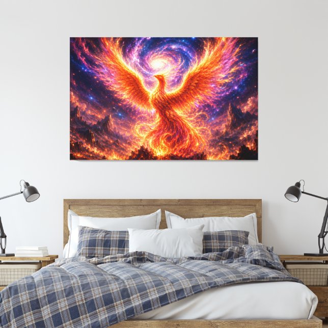Cosmic Phoenix Rising Through the Infinite Univers Canvas Print (Insitu(Bedroom))