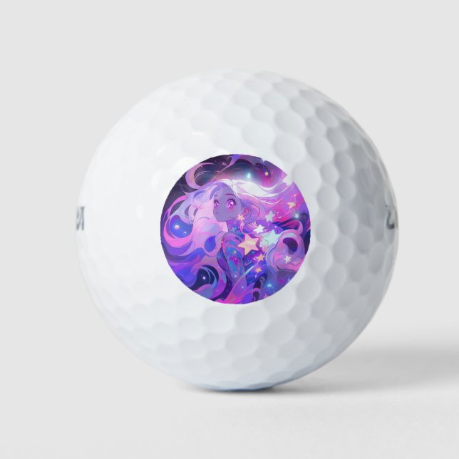 Cosmic Pink and Purple Anime Girl Golf Balls (Front)