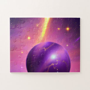 Cosmic Pink and Purple Planets in Fun Universe Jigsaw Puzzle
