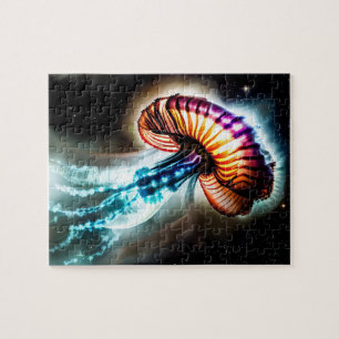 Cosmic pink blue red electric jelly fish fun ocean jigsaw puzzle