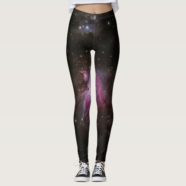 Cosmic Pink Nebula Galaxy Leggings (Front)