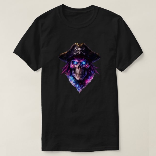 Cosmic Pirate Skull Galaxy Graphic T-Shirt (Design Front)