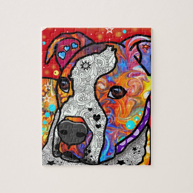 Cosmic Pit Bull - Bright Colourful - Gift Idea Jigsaw Puzzle (Vertical)