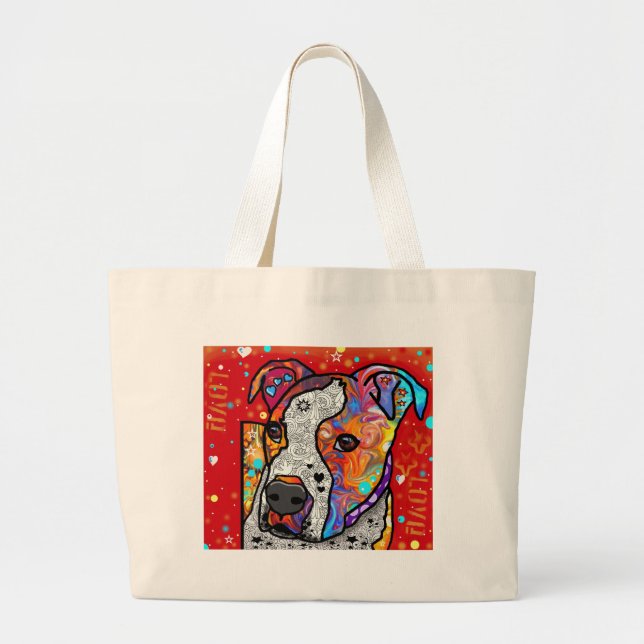 Cosmic Pit Bull - Bright Colourful - Gift Idea Large Tote Bag (Front)