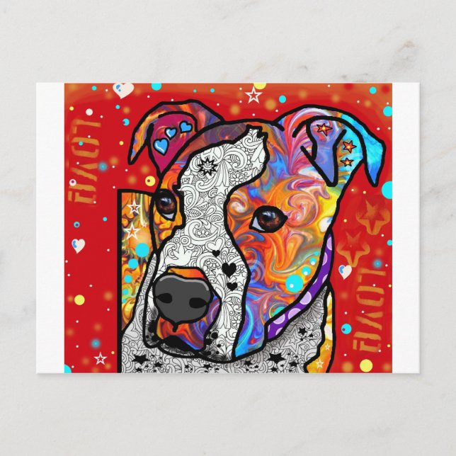 Cosmic Pit Bull - Bright Colourful - Gift Idea Postcard (Front)