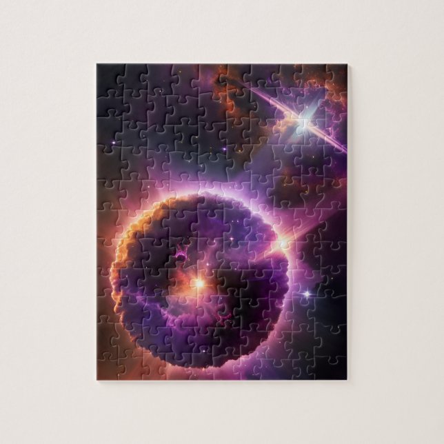 Cosmic Planetary Spirituality in Purple Galaxy Jigsaw Puzzle (Vertical)