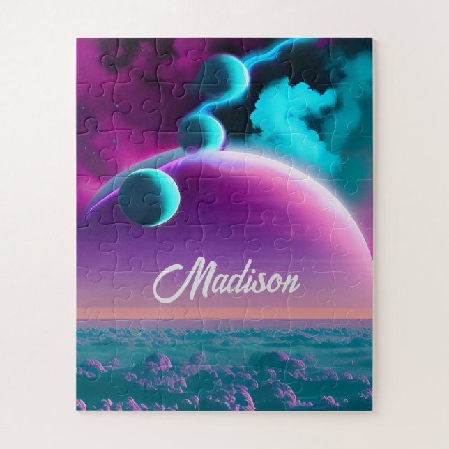 Cosmic Planets in Purple Magical Fantasy Universe Jigsaw Puzzle (Vertical)
