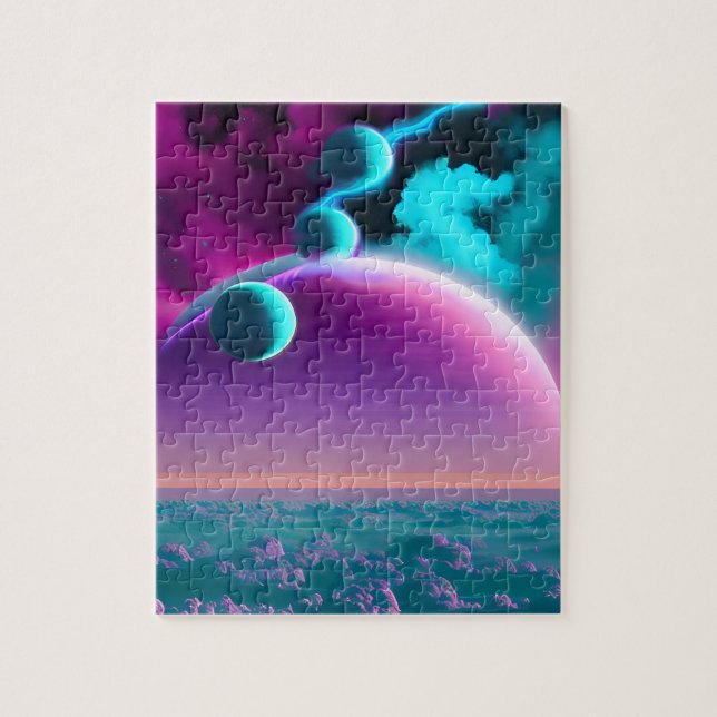Cosmic Planets in Purple Magical Fun Neat Universe Jigsaw Puzzle (Vertical)