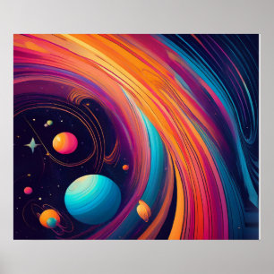 Cosmic Planets Swirl Colorful Abstract Art Poster
