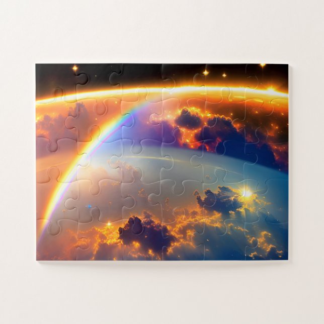 Cosmic Pretty Rainbows Hovers Amazing Cloudy Earth Jigsaw Puzzle (Horizontal)