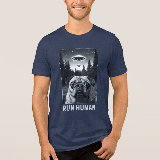 Cosmic Pug UFO Selfie Extraterrestrial Dog Tee (Front)