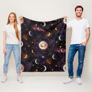 Cosmic Pumpkin Moon Bokeh - Spooky Celestial Fleece Blanket