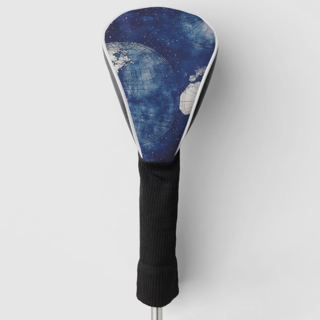 Cosmic Purple Antique Celestial World Map Golf Head Cover (Front)