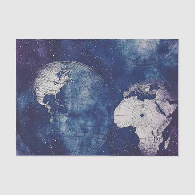 Cosmic Purple Antique Celestial World Map Tissue Paper (Front)