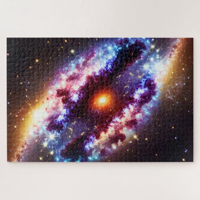 Cosmic Purple Blue Nebula Gas Clouds Galactic Jigsaw Puzzle (Horizontal)