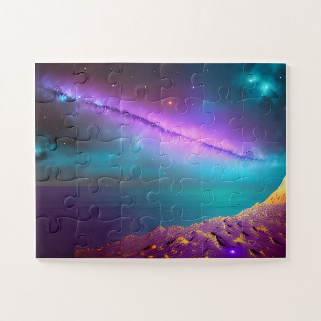 Cosmic Purple Comet Seen Across Aqua Outer Space Jigsaw Puzzle (Horizontal)