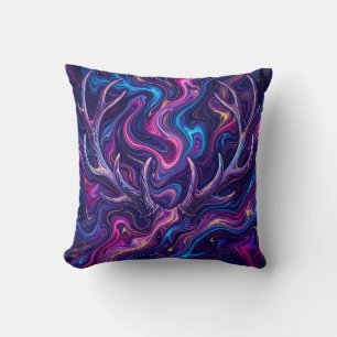 Cosmic Purple Deer Antler Throw Pillow