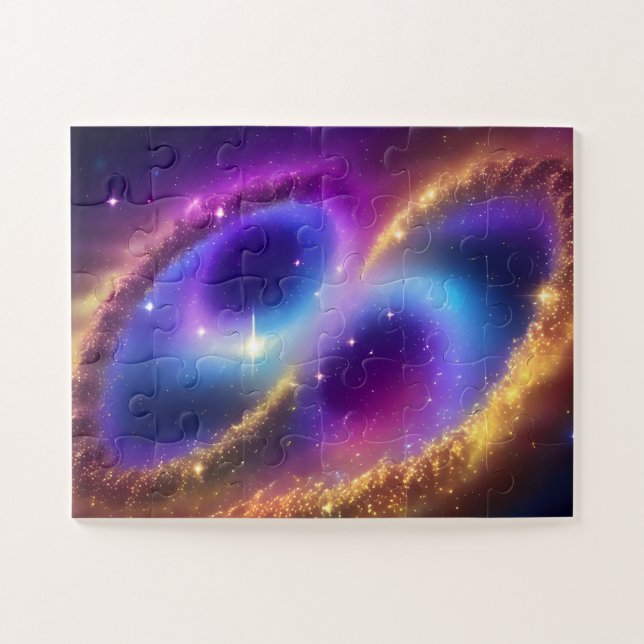 Cosmic Purple Figure Eight in Golden Fun Galaxy Jigsaw Puzzle (Horizontal)