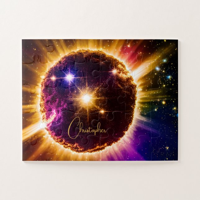 Cosmic Purple Indigo UFO Flying Infinite Universe Jigsaw Puzzle (Horizontal)