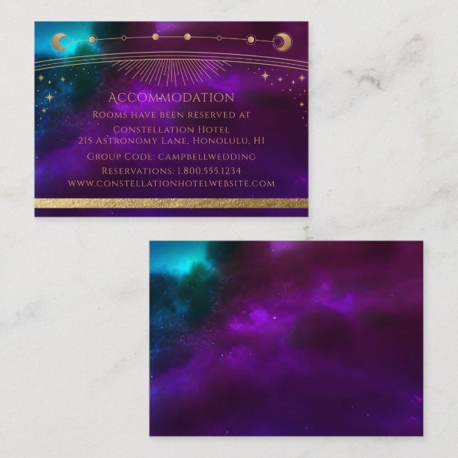 Cosmic Purple Teal Gold Sun Moon Accommodation Enclosure Card (Front/Back)