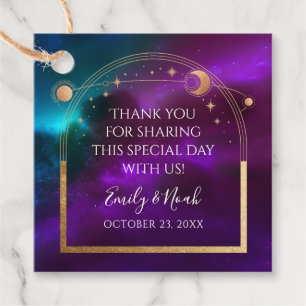 Cosmic Purple Teal Gold Sun Moon Astronomy Wedding Favour Tags
