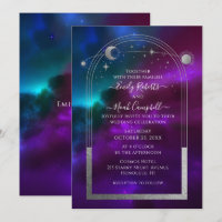 Cosmic Purple Teal Silver Sun Moon Astronomy Space