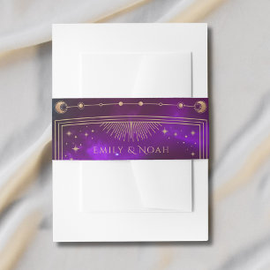Cosmic Purple Teal Sun Moon Stars Wedding Invitation Belly Band