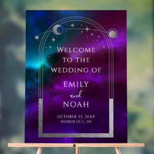 Cosmic Purple Teal Sun Moon Stars Welcome Sign