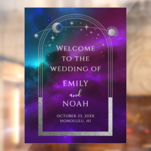 Cosmic Purple Teal Welcome Sign