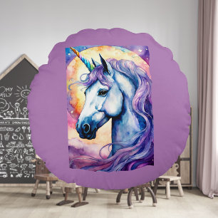 Cosmic Purple Unicorn Round Pillow