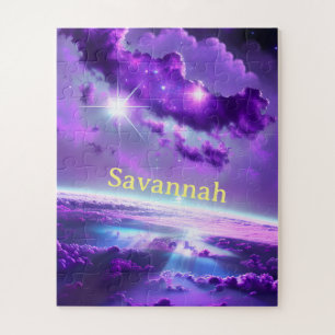 Cosmic Purple Violet Nebula Clouds in Space Galaxy Jigsaw Puzzle