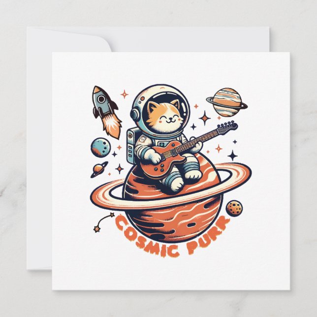 Cosmic Purr - Astro Guitarist Cat (Front)