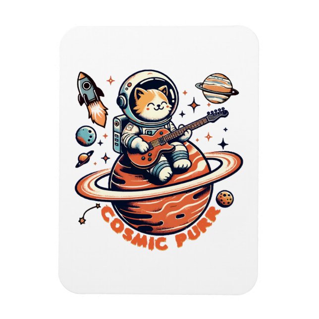 Cosmic Purr - Astro Guitarist Cat Magnet (Vertical)