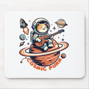 Cosmic Purr - Astro Guitarist Cat Mouse Pad
