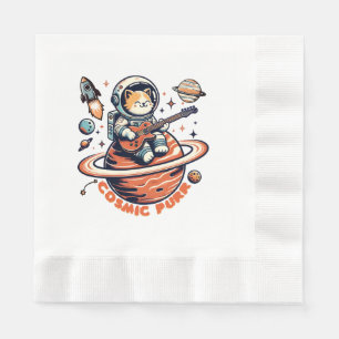 Cosmic Purr - Astro Guitarist Cat Napkin