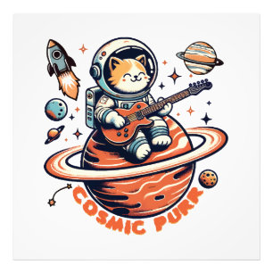 Cosmic Purr - Astro Guitarist Cat Photo Print
