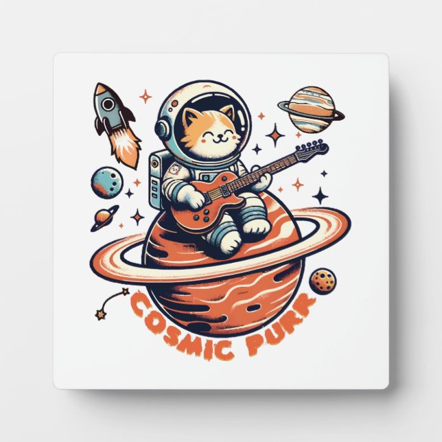 Cosmic Purr - Astro Guitarist Cat Plaque (Front)
