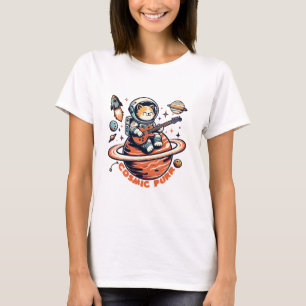 Cosmic Purr - Astro Guitarist Cat T-Shirt
