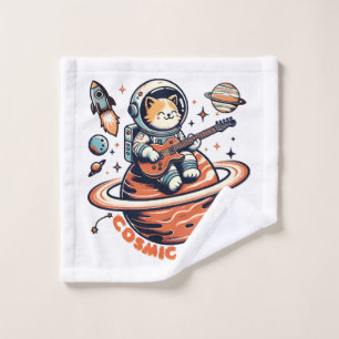 Cosmic Purr - Astro Guitarist Cat Wash Cloth