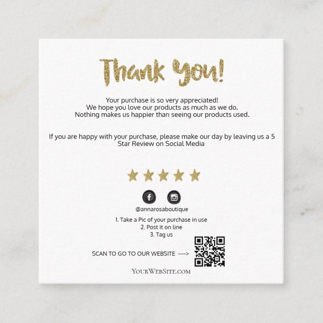 *~* Cosmic QR AP8 THANK YOU Gold Star Review Enclosure Card (Front)