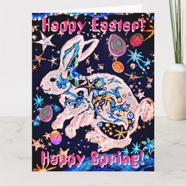 Cosmic Rabbit in the Sky with Stars & Eggs  Card (Front)