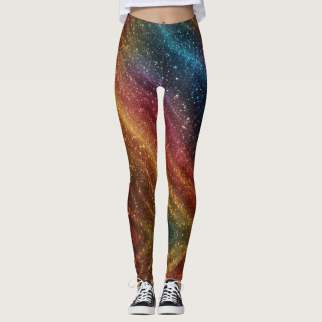 Cosmic Rainbow Iridescent Glitter  Leggings (Front)